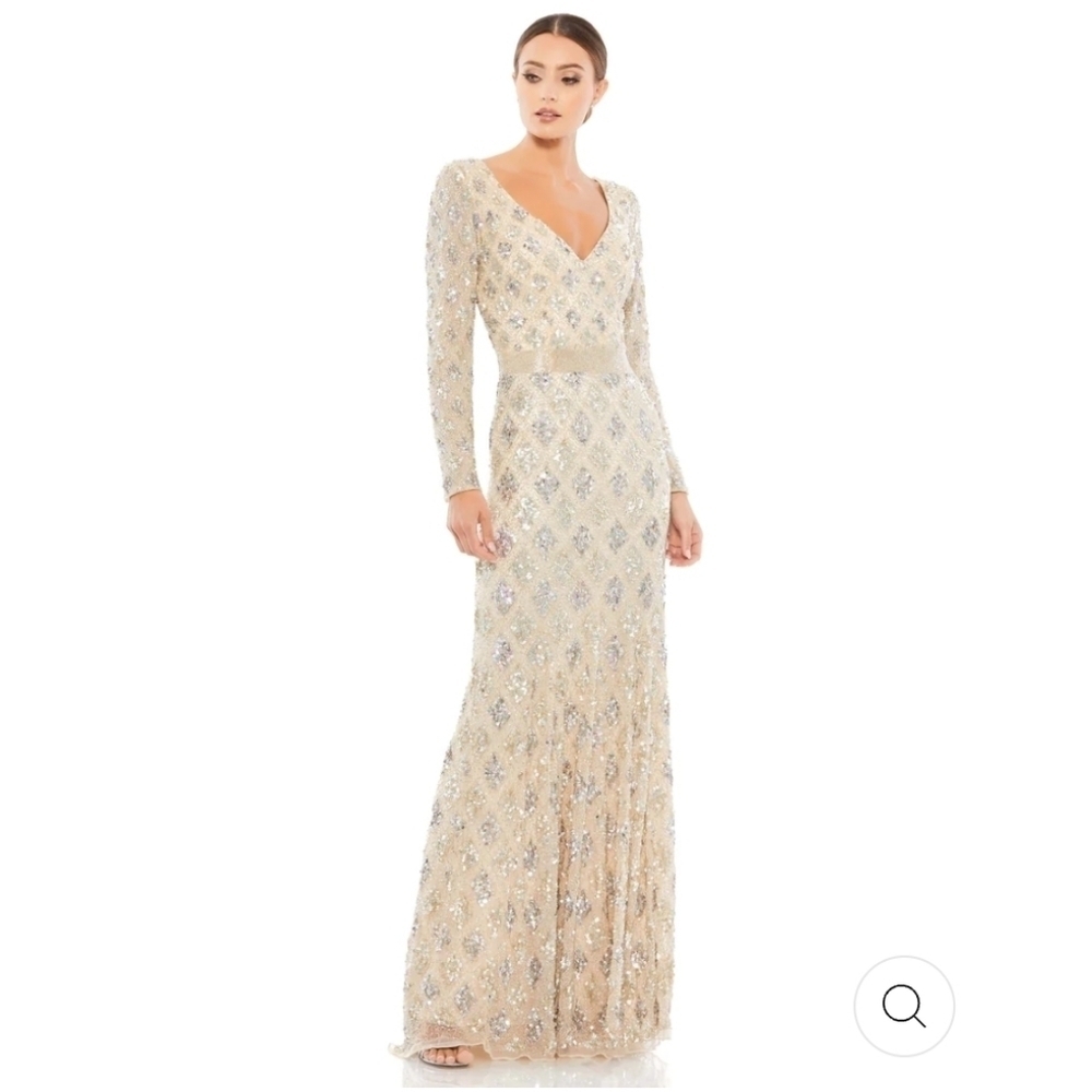 Mac Duggal GEOMETRIC EMBELLISHED EVENING GOWN size 16 color Nude